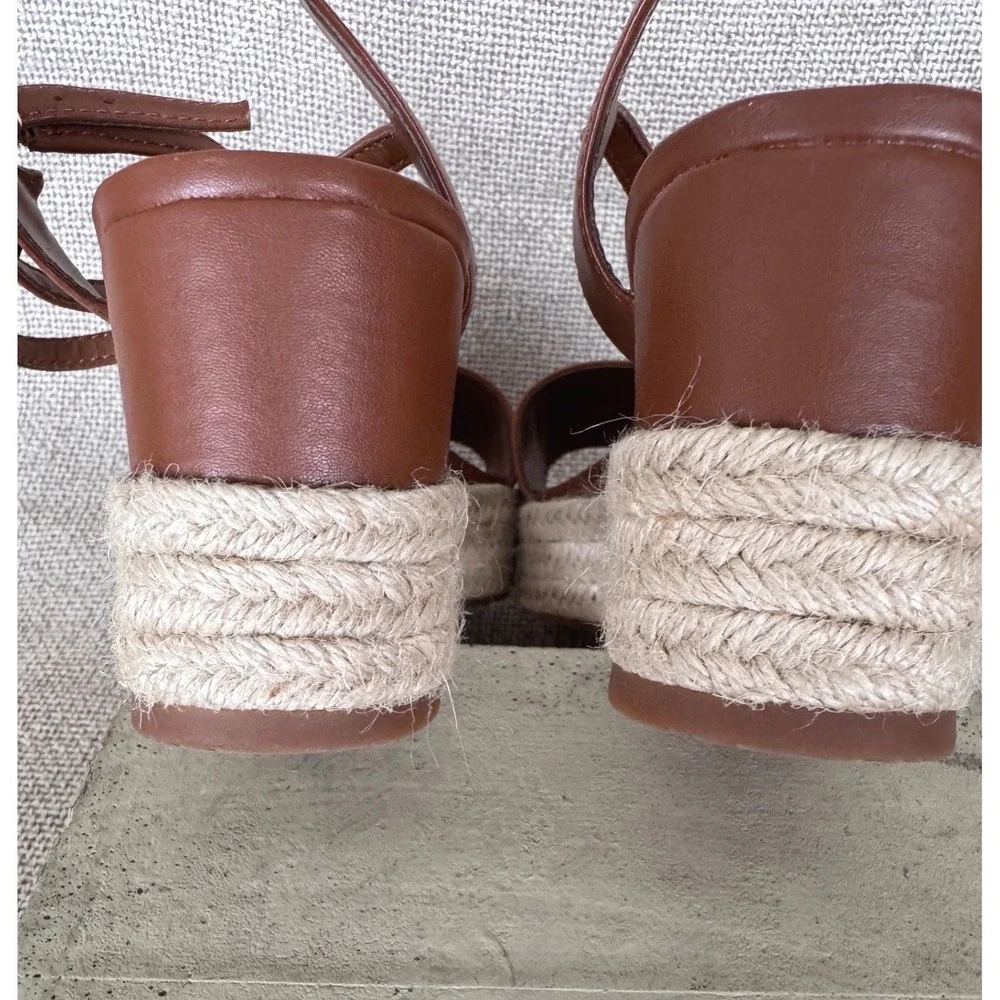 Lauren Ralph Lauren Delores Espadrille‎ Wedge Sandals Brown Leather 7B